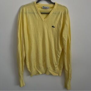 Vintage Izod Lacoste Yellow V Neck Knit Sweater-Size Men’s Large